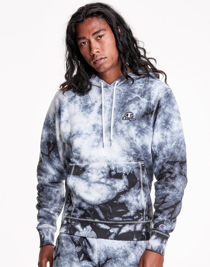 Champion Hoodie Heren - Wit/Zwart - Galaxy Dye Embroidered C & Script Applique ( 207196-HFN )